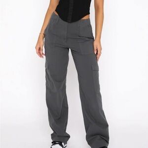 WHITE FOX Know Your Worth Cargo Pants in Charcoal